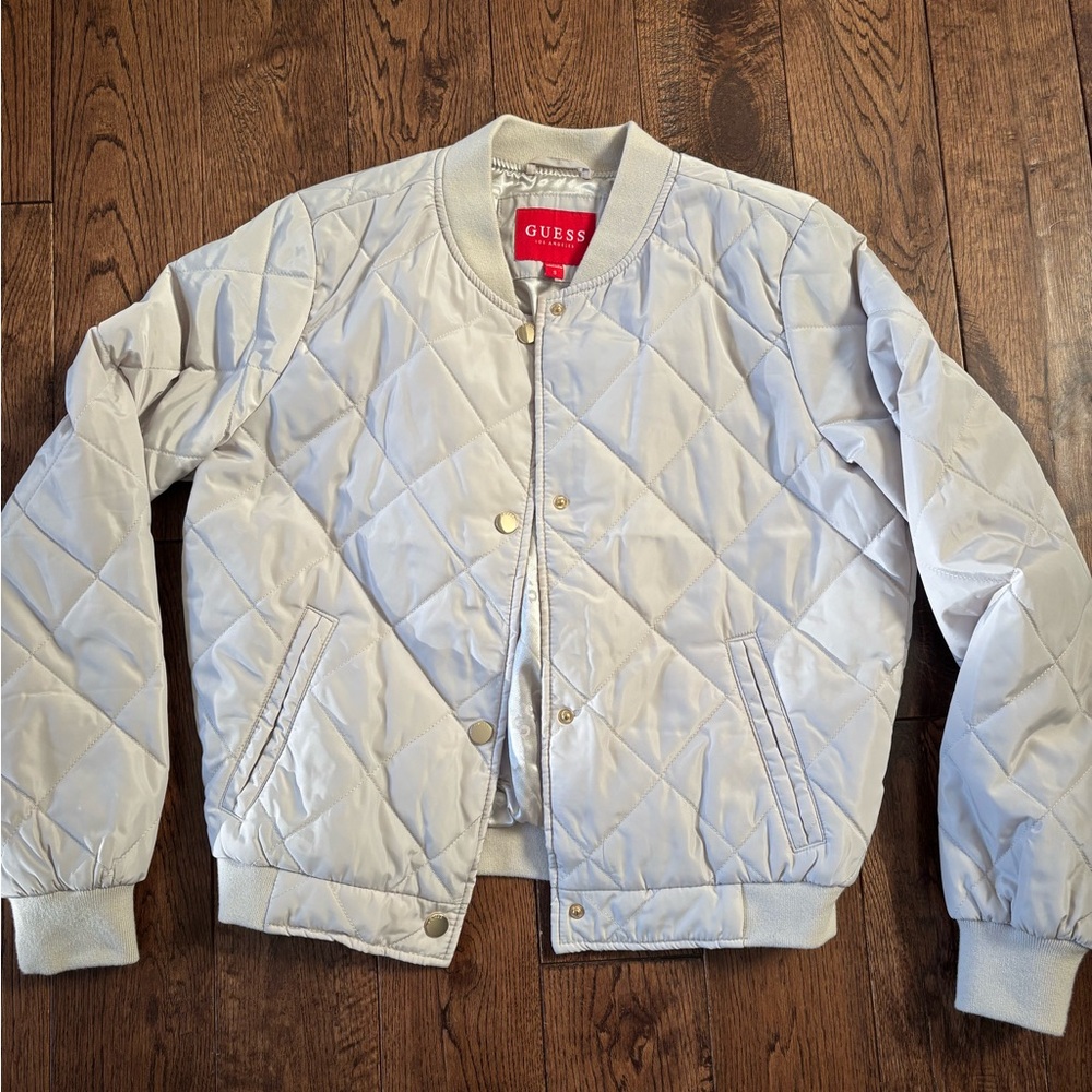 Guess Silver Quilted Bomber Jacket